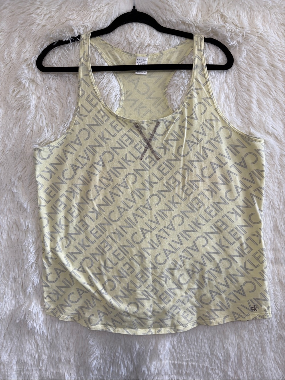 Calvin Klein Womens Racerback Sleep Tank Top Size XL Yellow CK Spellout Logo